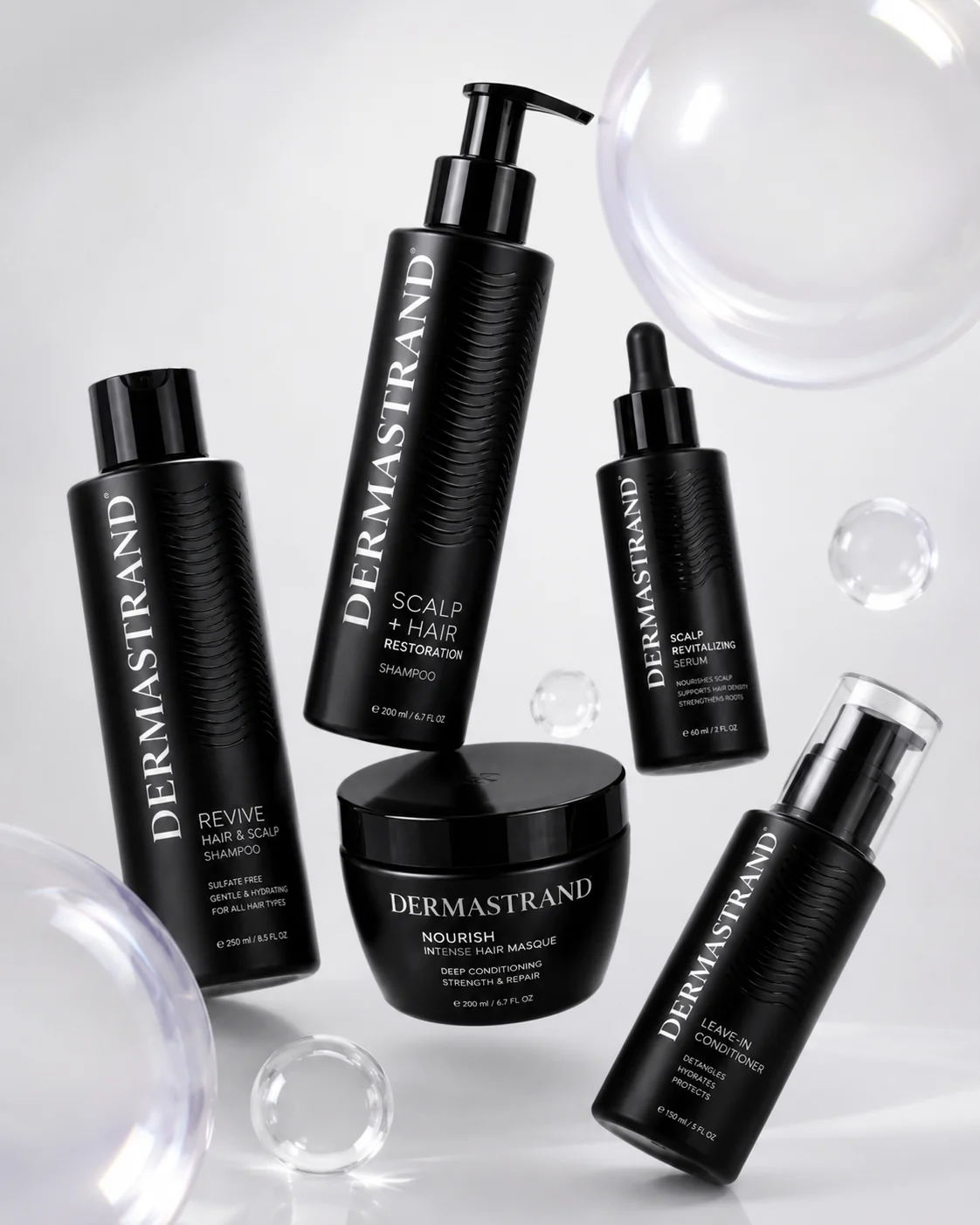 DERMASTRAND Nourishing Hair Oil — coming soon; the range render stands in until it has its own photography